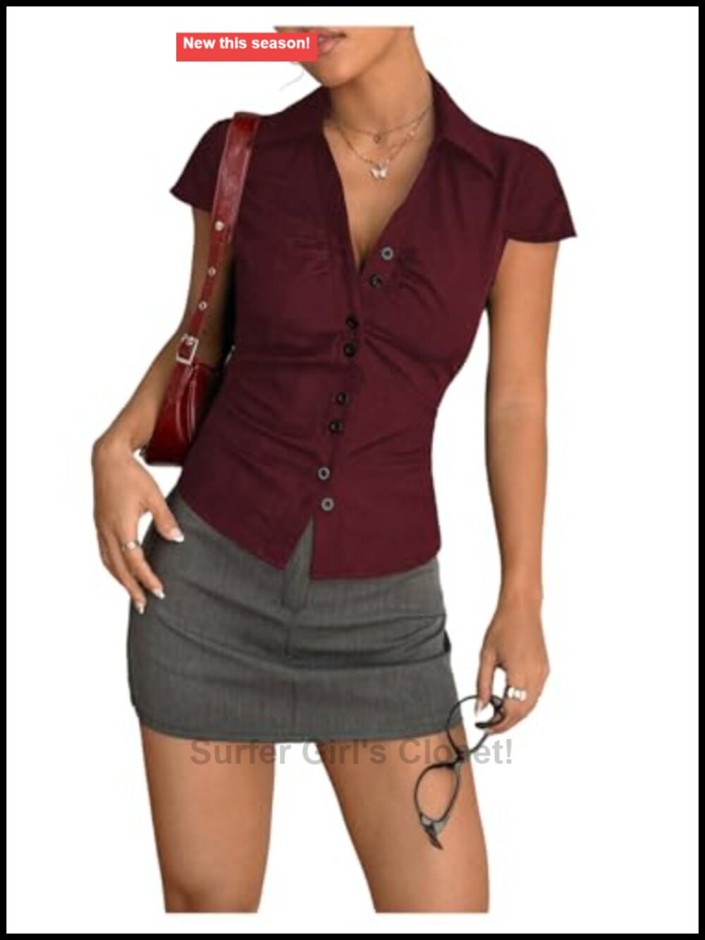 SweatyRocks Women's Ruched Button Down Shirt Short Sleeve Tie Back Blouse